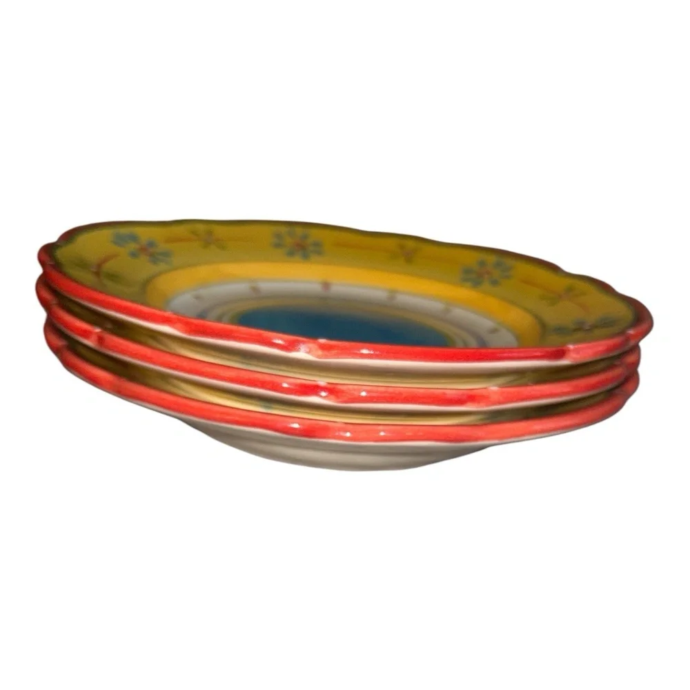 Petit Jardin Culinary Arts Set‎ of 3 Salad Plates 7.9” Yellow Red Blue